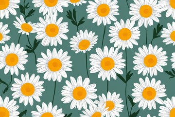 seamless daisy flowers on a green background