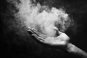 Obraz premium a hand cupping white powder against a dark background