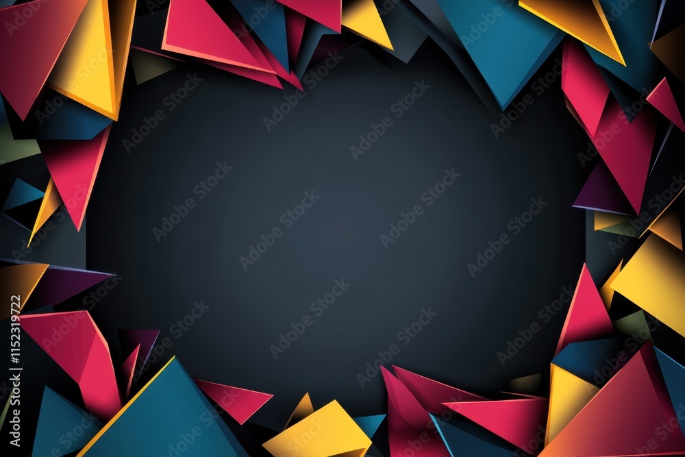 Poster abstract frame with colorful geometric shapes on a dark background generative ai