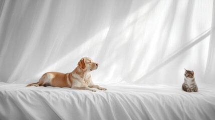 Obraz premium Playful cat and dog companionship indoor setting photography calm environment close-up view animal interaction