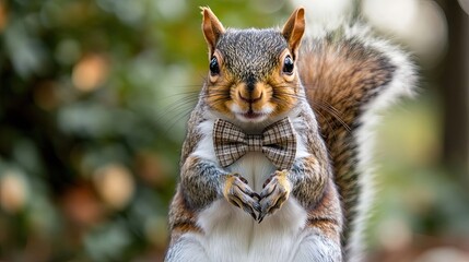 Obraz premium A Close-Up Portrait of a Squirrel Wearing a Bow Tie