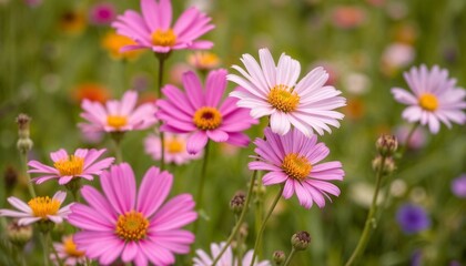 Fototapeta premium charming pink and white daisies blooming in a vibrant flower field