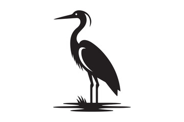 heron standing icon silhouette illustration with white background.