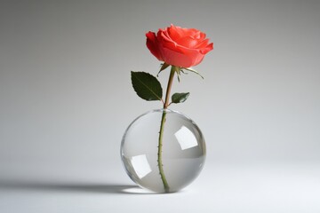 single red rose in a clear glass vase