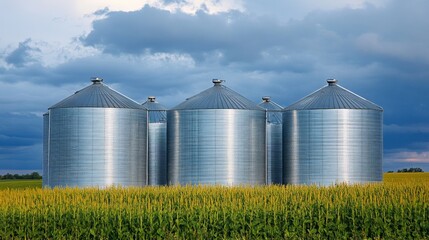 Silos in a Field with Overcast Natural Lighting