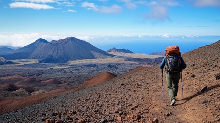 Hiking adventure in haleakala national park stunning landscape outdoor activity mountain view nature exploration