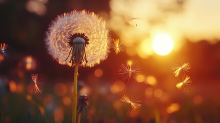 Fototapeta premium Radiant Sunset Field of Dandelions