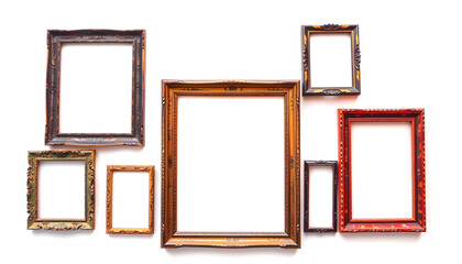 Old vintage photo with retro photo frames isolated on white background, Colored gel lighting