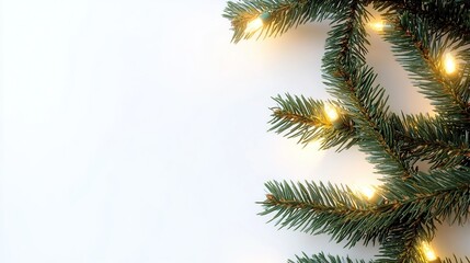 Obraz premium Christmas tree branch on white with christmas light 