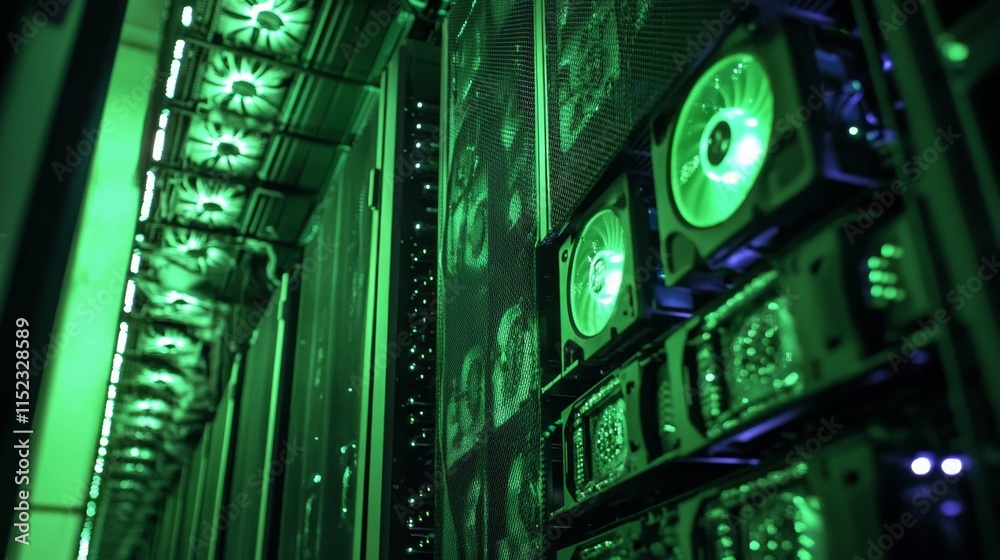 Poster data center operations tech industry infrastructure image digital environment close-up view network 
