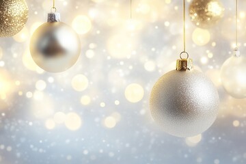 Fototapeta premium A bright and minimal Christmas background with soft glowing golden bokeh lights floating delicately