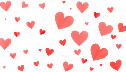 A simple and cute pattern of small red hearts scattered across a white background, symbolizing love and simplicity. Perfect for romantic designs and backgrounds.