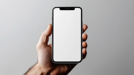 Close-Up of a Hand Holding a Blank White Phone Display Mockup