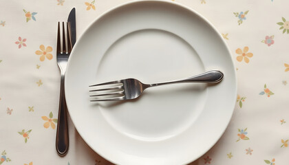 Vintage image plate, knife, fork, spoon, origami, with white tones