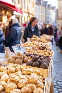 Truffles market, Festival of truffles, European market, expensive mushroom