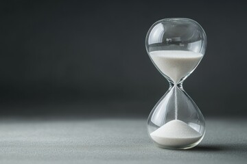Elegant hourglass on a minimalist surface showcasing the passage of time, emphasizing the beauty and simplicity of a classic timekeeping device in a tranquil setting