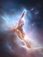 Fototapeta premium Futuristic spaceship ascending into nebula cosmic landscape digital art celestial environment wide viewpoint sci-fi concept