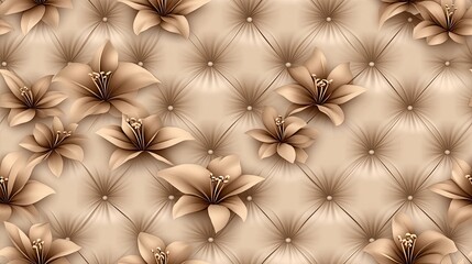 Fototapeta premium This design features a seamless pattern of lily flowers in subtle light brown tones, presenting a sophisticated and elegant aesthetic SEAMLESS PATTERN