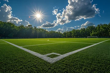 Vitrage gordijnen Sunny Day on a Lush Green Soccer Field © Diki prayoga