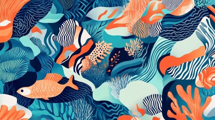 Fototapeta premium Vibrant coral reef life underwater ocean digital artwork colorful environment abstract viewpoint marine conservation concept