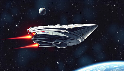 Starship Space book cover-, detailed, with white tones