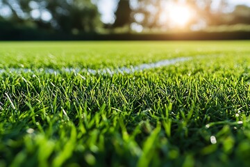 Lush Green Grass Field Line Close Up