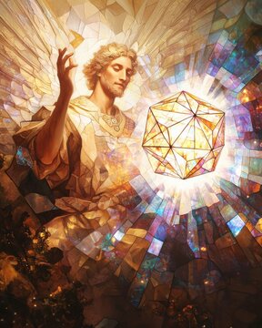 Divine intervention archangel metatron with sacred geometry cube ethereal realm digital art celestial light