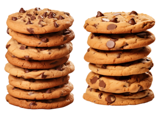  Set of a chocolate chip cookies in a stack, isolated on transparent background.