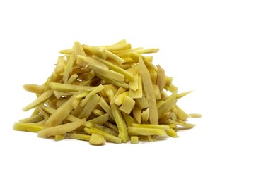 Raw Ginger Slices Heap Isolated on White Background with Copy Space