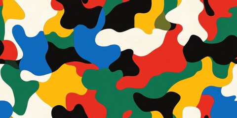 pattern with digital camouflage incorporates primary hues of green, yellow, blue, black, red, and white vibrant colors and shapes Generative AI