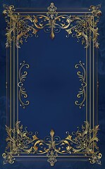 Obraz premium Luxurious rectangular book cover featuring intricate golden floral patterns on a blue backdrop. Banner with copyspace.