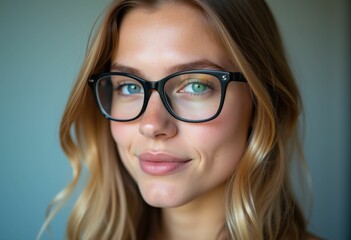 Fototapeta premium Young woman with blonde hair and glasses smiling