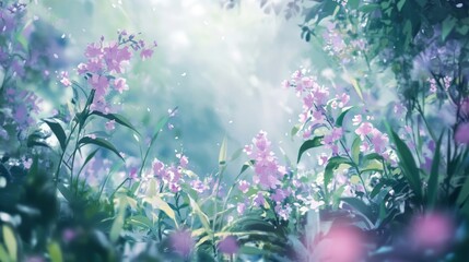 Serene blooming flowers enchanted forest nature photography lush environment close-up view tranquility concept