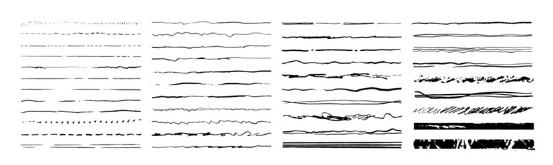 Set of artistic ink lines, brushes, underlines, sketch hand-drawn strokes. Vector brushes. Art brushes are included in the file.