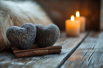 Romantic Two Hearts on a Table
