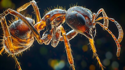 A highly detailed visualization of an ant's exoskeleton, emphasizing its segmented body and joint functionality.