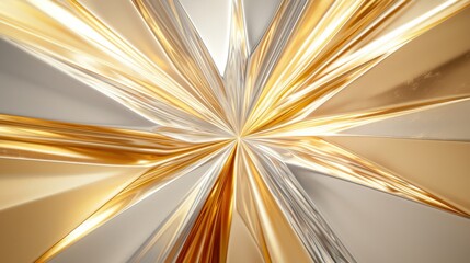Dynamic abstract golden and silver triangular beams digital art modern design bright environment aerial view creative concept