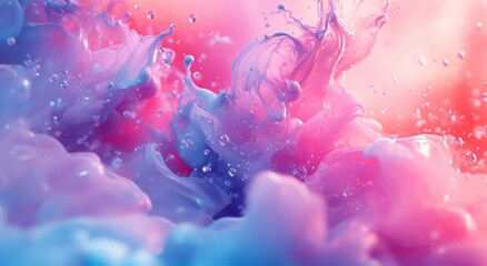 Colorful swirls of pink and blue liquid create an artistic abstract background