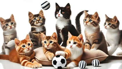 Obraz premium group The kitten is playing with a ball 