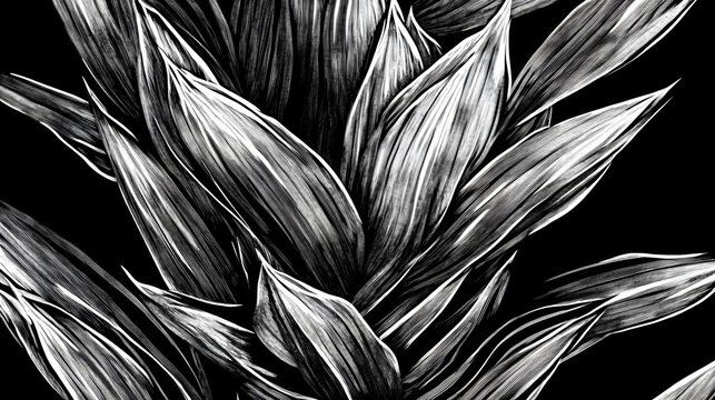  pattern of interpretation of agave plant vectorised black and white -