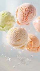 Floating ice cream scoops in a dreamy blur refreshing dessert soft colors abstract concept
