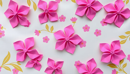 Fototapeta premium pattern with Pink flowers on fabric, origami, with white tones
