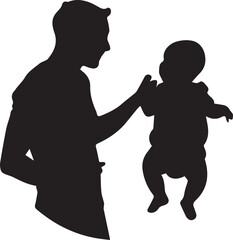 A black and white logo type father with children silhouette design