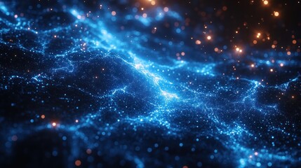 Obraz premium Abstract blue energy wave with glowing particles.