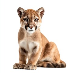 Obraz premium Puma sits gracefully on a white background, displaying a calm and attentive expression