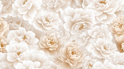 Intricate floral design displays luxurious golden line art with carnations and peonies, perfect for product packaging or invitations SEAMLESS PATTERN