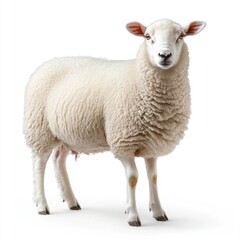 Fototapeta premium A sheep isolated on a white background, highlighting its soft wool and serene expression