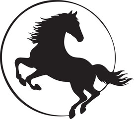 A black and white horse silhouette design