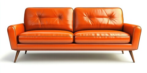 Vibrant orange sofa positioned against a white backdrop, showcasing modern design and comfort
