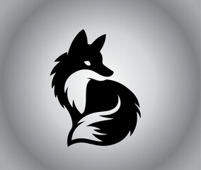 Stylized fox silhouette, minimalist design, black and white, sleek curves